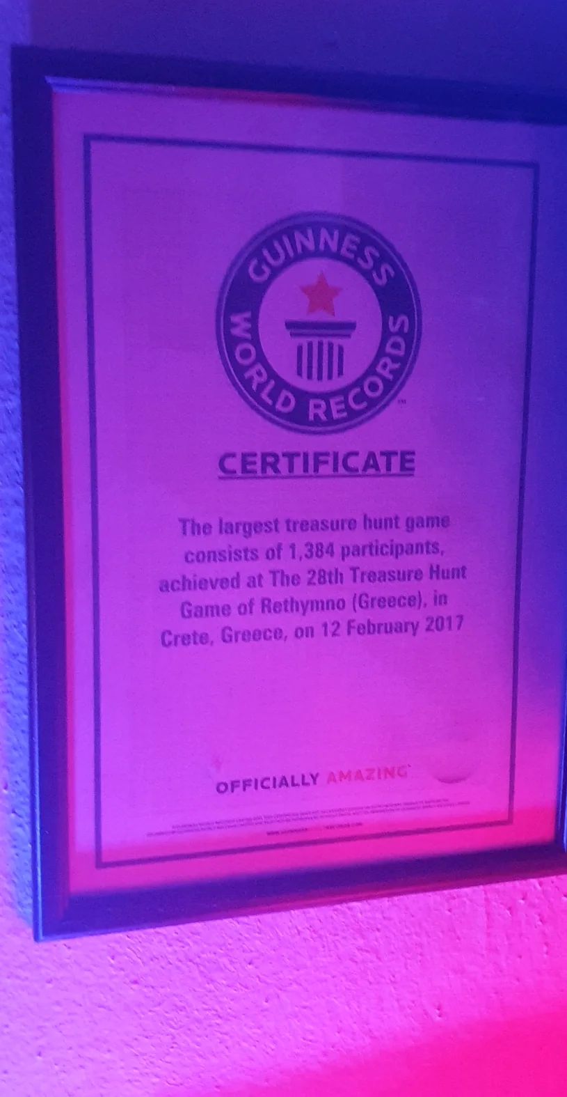 Guinness World Records certificate - Rethymno 2017