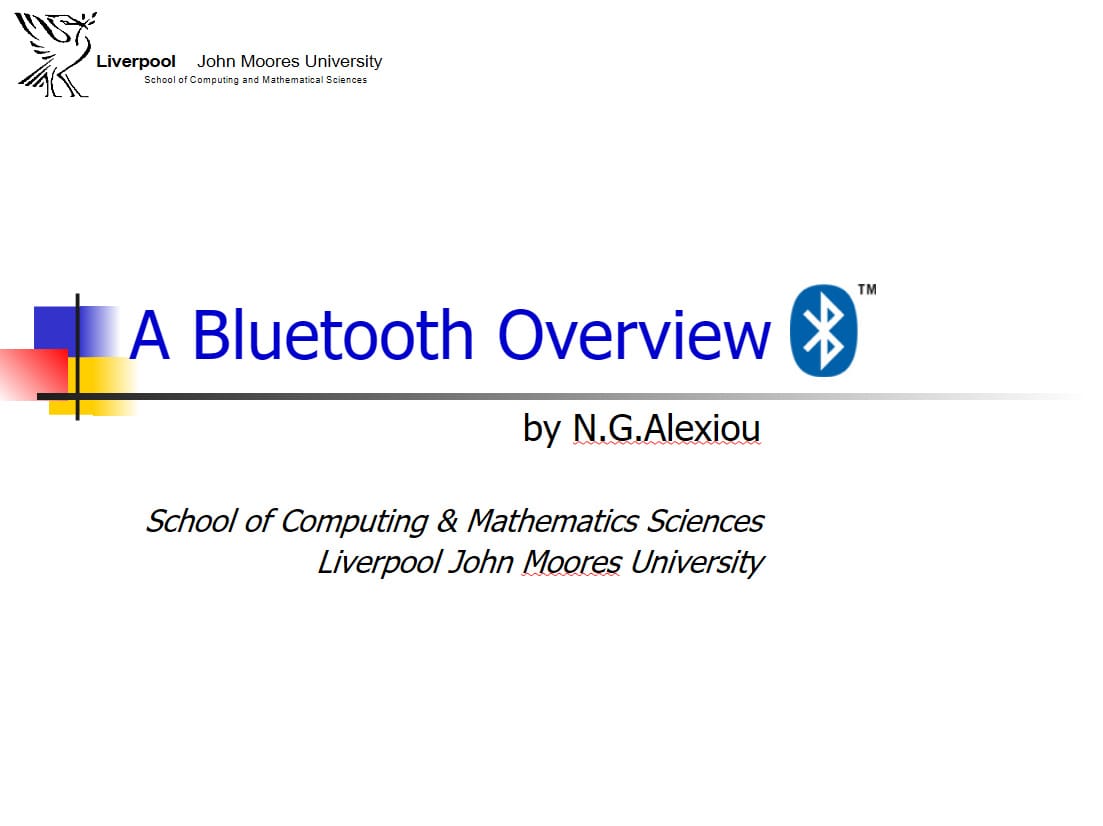 Bluetooth and Wireless Networking presentation cover